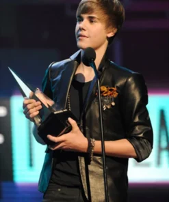 2010 Music Awards Winners Justin Bieber Black Leather Jacket