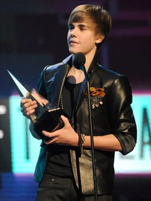 2010 Music Awards Winners Justin Bieber Black Leather Jacket