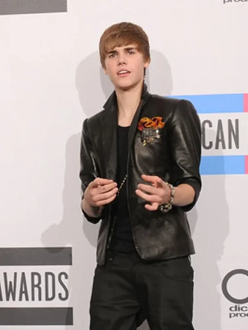 2010 Music Awards Winners Justin Bieber Black Leather Jacket