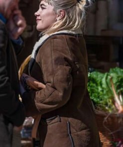 Florence Pugh We Live in Time Brown Shearling Jacket