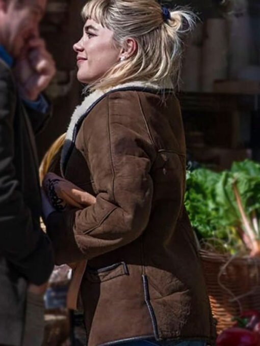 Florence Pugh We Live in Time Brown Shearling Jacket