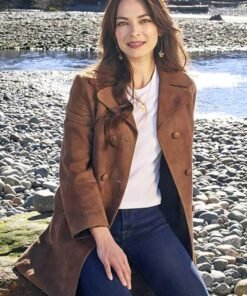 Murder In A Small Town 2024 Kristin Kreuk Brown Suede Leather Coat
